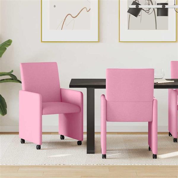 Grote foto vidaxl eetkamerstoelen met wieltjes 2 pcs roze 57 x 66 x 94 cm stof huis en inrichting stoelen