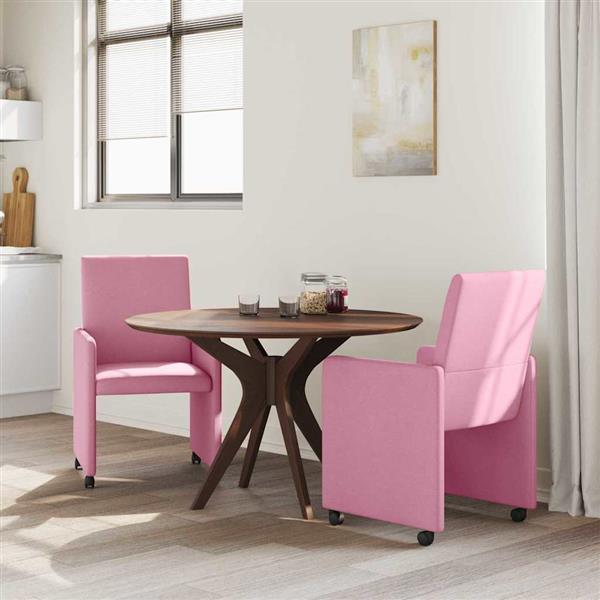 Grote foto vidaxl eetkamerstoelen met wieltjes 2 pcs roze 57 x 66 x 94 cm stof huis en inrichting stoelen