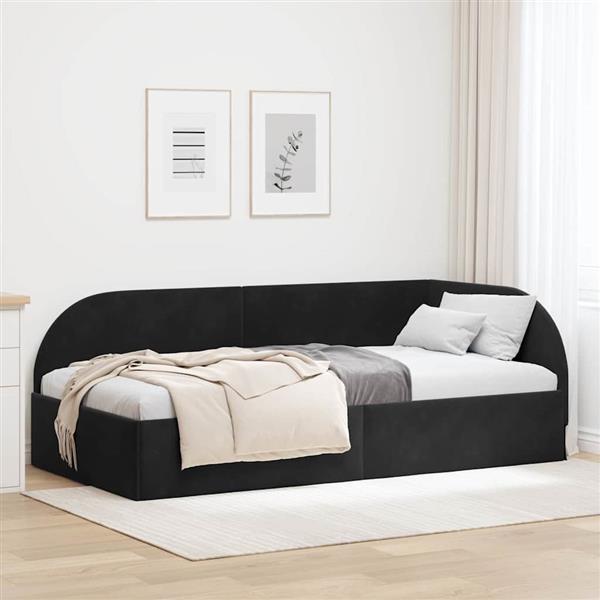 Grote foto vidaxl hoekbedframe met hoofdeinde zwart 90 cm x 200 cm fluweel antiek en kunst stoelen en banken