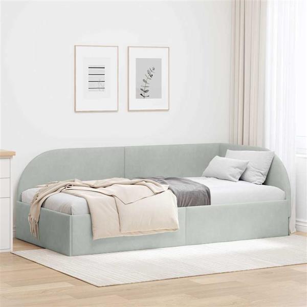 Grote foto vidaxl hoekbedframe met hoofdeinde lichtgrijs 80 cm x 200 cm fluweel antiek en kunst stoelen en banken