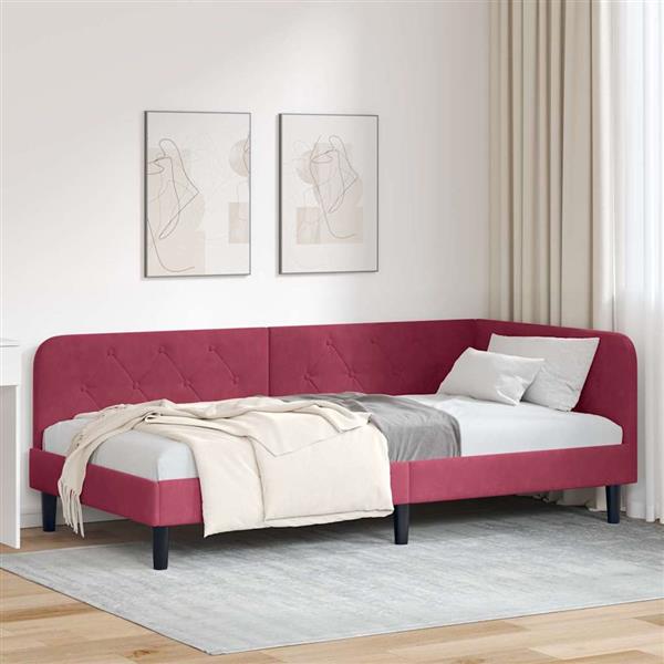 Grote foto vidaxl hoekbedframe wijnrood 90 x 200 cm fluweel antiek en kunst stoelen en banken