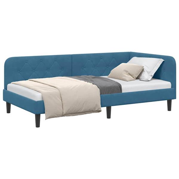 Grote foto vidaxl hoekbedframe blauw 90 x 200 cm fluweel antiek en kunst stoelen en banken