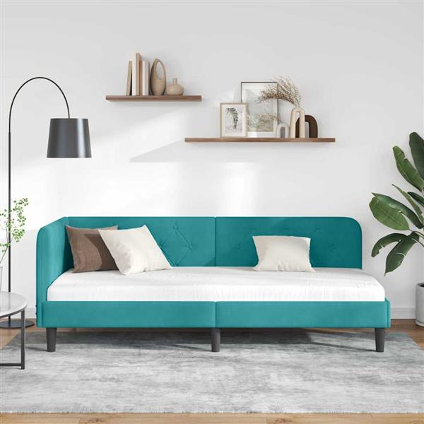 Grote foto vidaxl hoekbedframe turquoise 80 x 200 cm fluweel antiek en kunst stoelen en banken