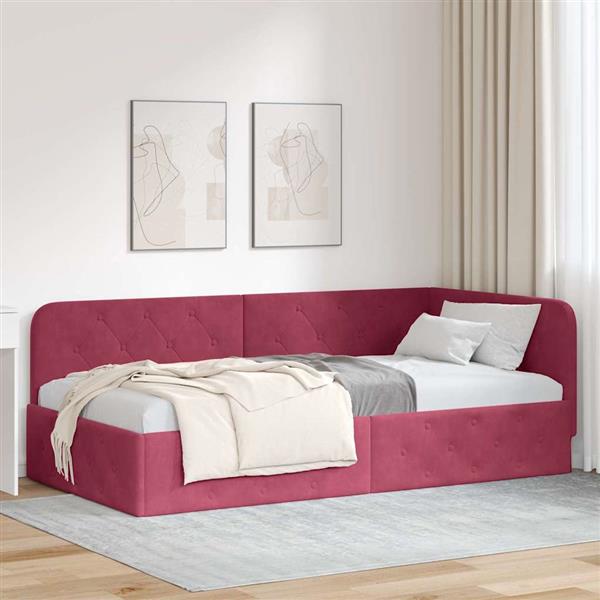 Grote foto vidaxl hoekbedframe wijnrood 90 x 200 cm fluweel antiek en kunst stoelen en banken