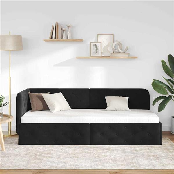 Grote foto vidaxl hoekbedframe zwart 80 x 200 cm fluweel antiek en kunst stoelen en banken