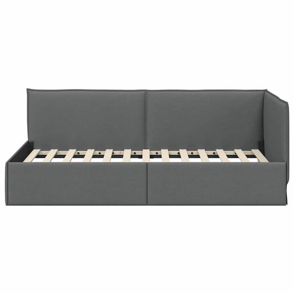 Grote foto vidaxl hoekbedframe met hoofdeinde donkergrijs 100 x 200 cm stof antiek en kunst stoelen en banken