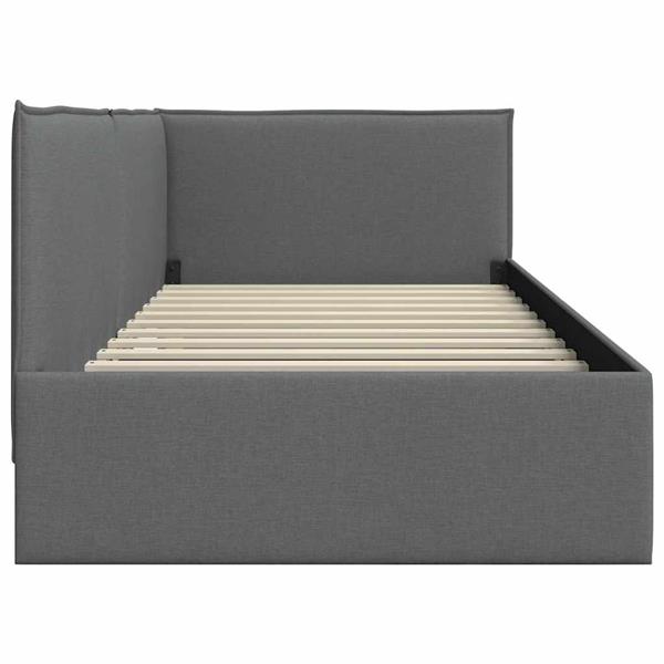 Grote foto vidaxl hoekbedframe met hoofdeinde donkergrijs 100 x 200 cm stof antiek en kunst stoelen en banken