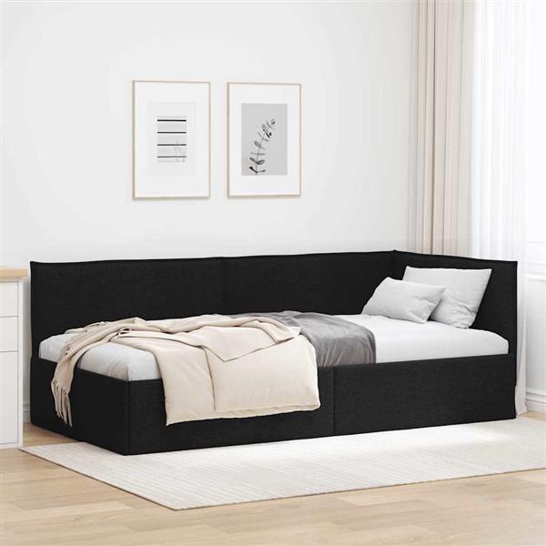Grote foto vidaxl hoekbedframe met hoofdeinde zwart 90 x 200 cm stof antiek en kunst stoelen en banken