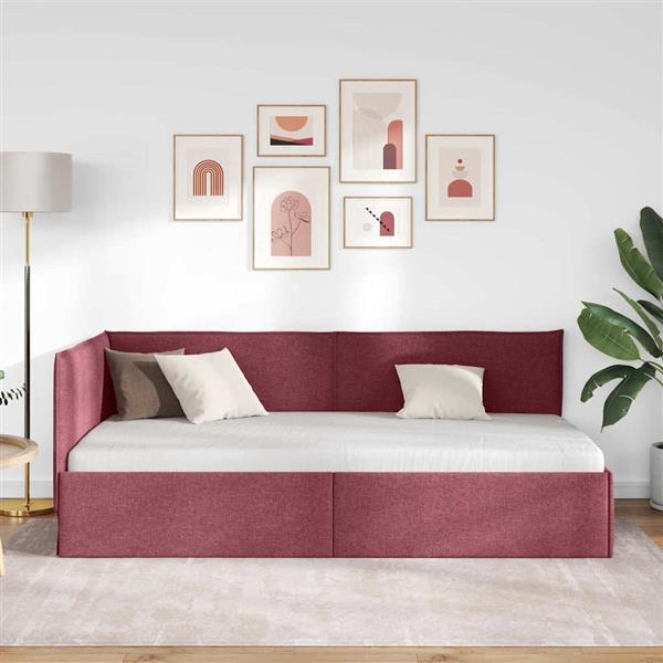 Grote foto vidaxl hoekbedframe met hoofdeinde wijnrood 90 x 190 cm stof antiek en kunst stoelen en banken