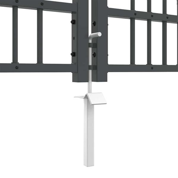 Grote foto vidaxl hekpoort met spear boven met slot grijs 404 x 100 cm staal tuin en terras hekken en schuttingen