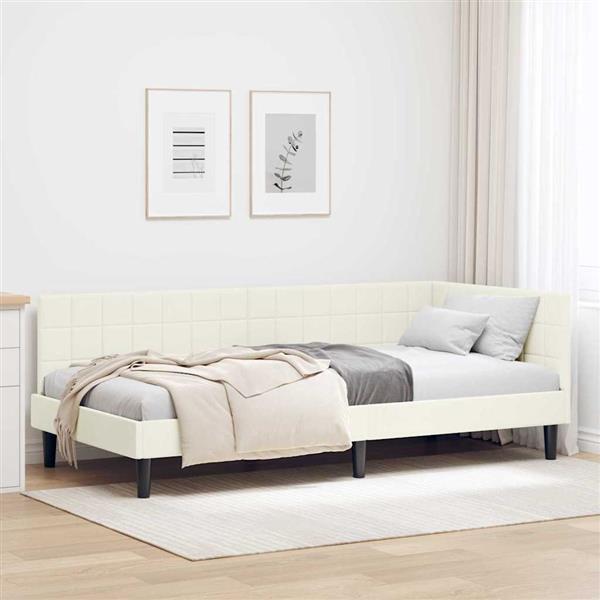 Grote foto vidaxl hoekbedframe met hoofdeinde cr me 100 cm x 200 cm fluweel antiek en kunst stoelen en banken