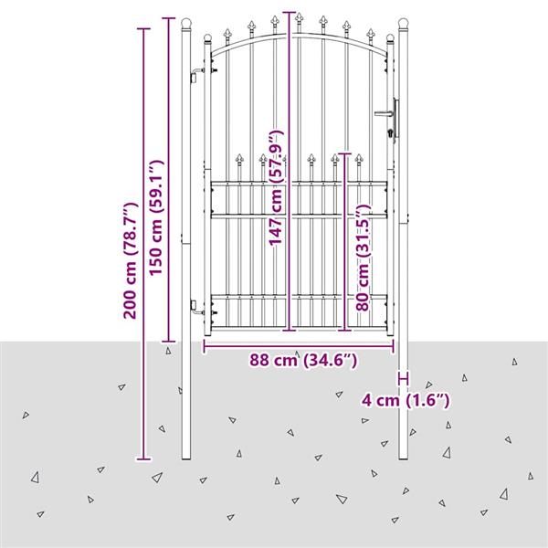 Grote foto vidaxl hekdeur met spijkers grijs 200 x 100 cm poedergecoat staal tuin en terras hekken en schuttingen