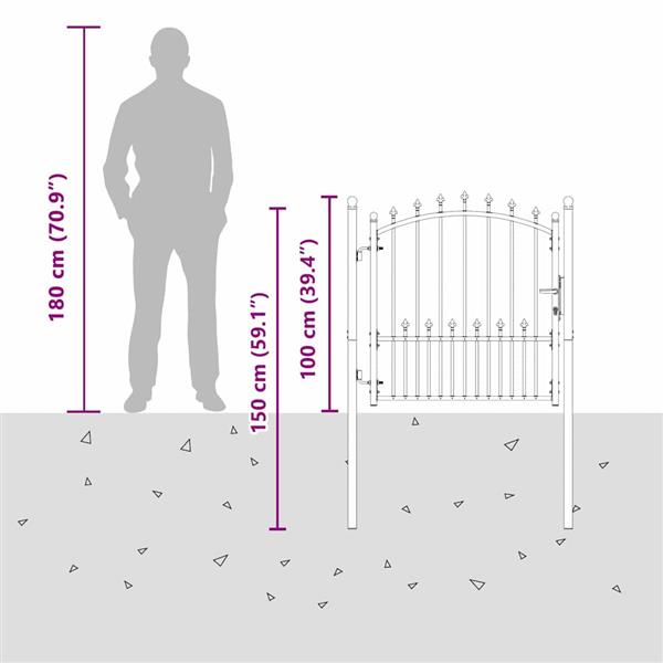 Grote foto vidaxl hekdeur met spijkers grijs 100 x 100 cm poedergecoat staal tuin en terras hekken en schuttingen