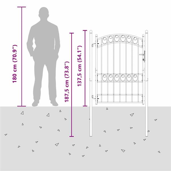 Grote foto vidaxl hekpoort met slot grijs 170 x 100 cm poedergecoat staal tuin en terras hekken en schuttingen