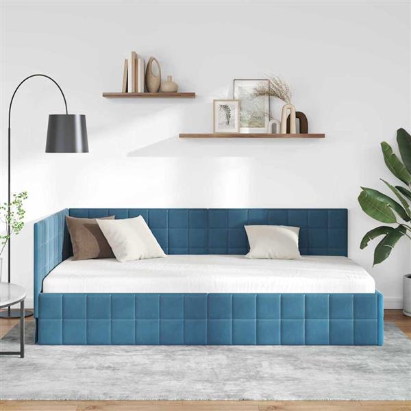 Grote foto vidaxl hoekbedframe met hoofdeinde blauw 90 cm x 200 cm fluweel antiek en kunst stoelen en banken