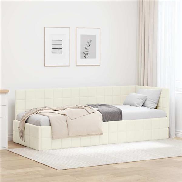 Grote foto vidaxl hoekbedframe met hoofdeinde cr me 80 cm x 200 cm fluweel antiek en kunst stoelen en banken
