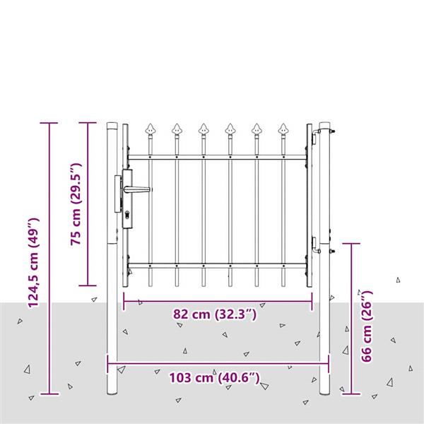 Grote foto vidaxl hekpoort met slot grijs 103 x 250 cm gepoedercoat staal tuin en terras hekken en schuttingen