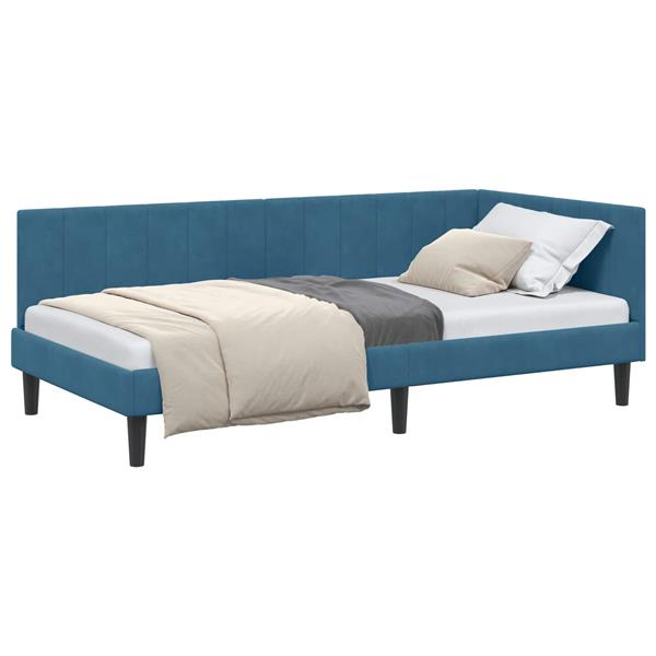 Grote foto vidaxl hoekbedframe met hoofdeinde blauw 100 cm x 200 cm fluweel antiek en kunst stoelen en banken