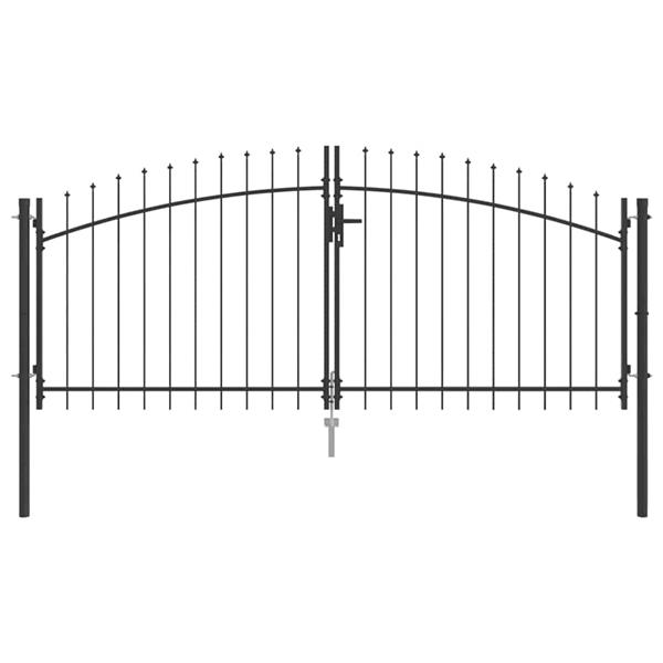 Grote foto vidaxl dubbele poort met slot grijs 299 5 x 174 5 cm staal tuin en terras hekken en schuttingen