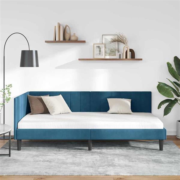 Grote foto vidaxl hoekbedframe met hoofdeinde blauw 90 cm x 190 cm fluweel antiek en kunst stoelen en banken