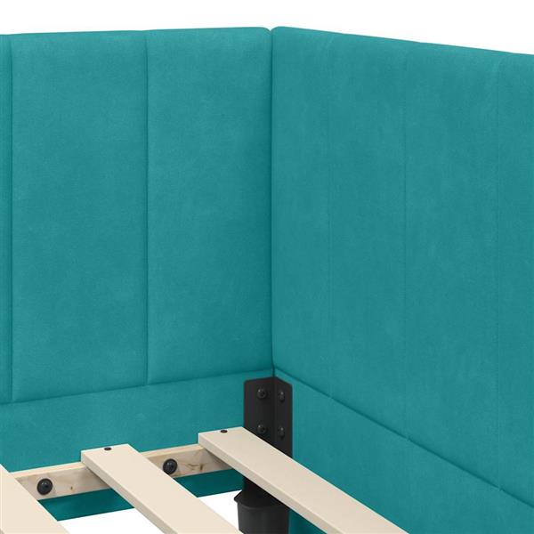 Grote foto vidaxl hoekbedframe met hoofdeinde turquoise 90 cm x 190 cm fluweel antiek en kunst stoelen en banken