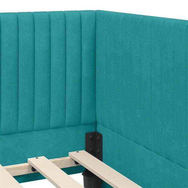 Grote foto vidaxl hoekbedframe met hoofdeinde turquoise 80 cm x 200 cm fluweel antiek en kunst stoelen en banken