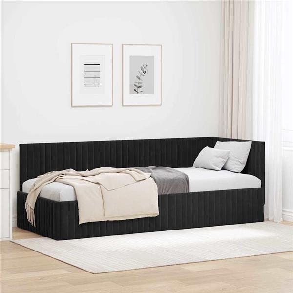 Grote foto vidaxl hoekbedframe met hoofdeinde zwart 80 cm x 200 cm fluweel antiek en kunst stoelen en banken