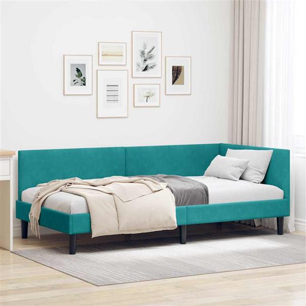 Grote foto vidaxl hoekbedframe met hoofdeinde turquoise 100 cm x 200 cm fluweel antiek en kunst stoelen en banken