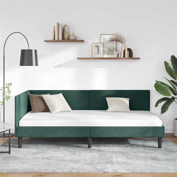 Grote foto vidaxl hoekbedframe met hoofdeinde donkergroen 90 cm x 200 cm fluweel antiek en kunst stoelen en banken