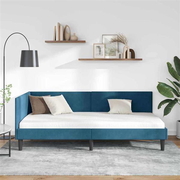 Grote foto vidaxl hoekbedframe met hoofdeinde blauw 90 cm x 190 cm fluweel antiek en kunst stoelen en banken