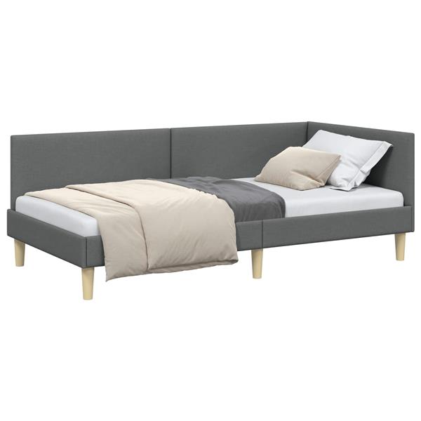 Grote foto vidaxl hoekbedframe donkergrijs 90 cm x 200 cm stof en multiplex antiek en kunst stoelen en banken