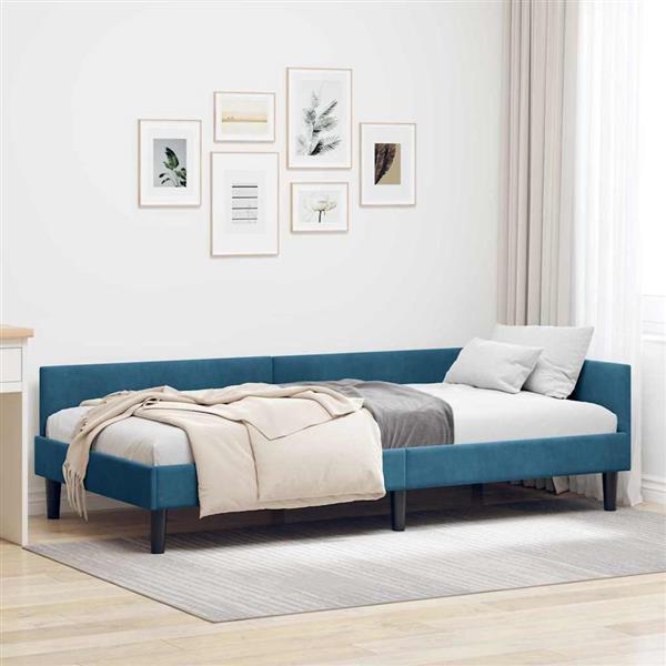 Grote foto vidaxl hoekbedframe met hoofdeinde blauw 100 cm x 200 cm fluweel antiek en kunst stoelen en banken