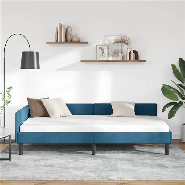 Grote foto vidaxl hoekbedframe met hoofdeinde blauw 100 cm x 200 cm fluweel antiek en kunst stoelen en banken