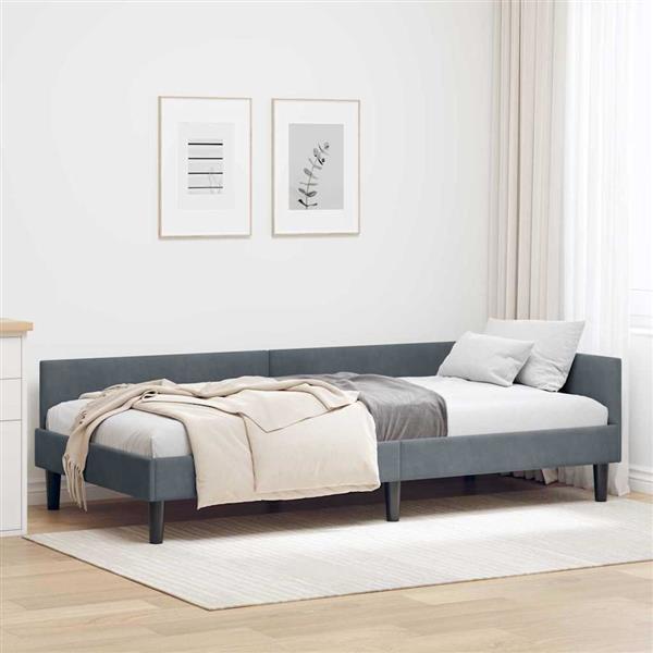 Grote foto vidaxl hoekbedframe met hoofdeinde donkergrijs 90 cm x 190 cm fluweel antiek en kunst stoelen en banken