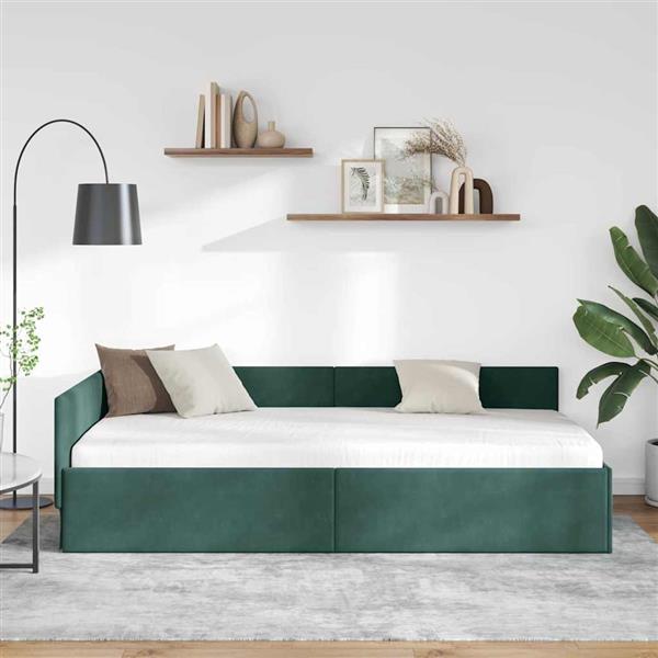 Grote foto vidaxl hoekbedframe met hoofdeinde donkergroen 100 cm x 200 cm fluweel antiek en kunst stoelen en banken