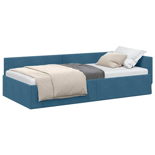 Grote foto vidaxl hoekbedframe met hoofdeinde blauw 100 cm x 200 cm fluweel antiek en kunst stoelen en banken