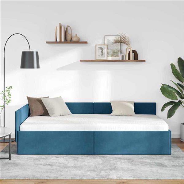 Grote foto vidaxl hoekbedframe met hoofdeinde blauw 100 cm x 200 cm fluweel antiek en kunst stoelen en banken