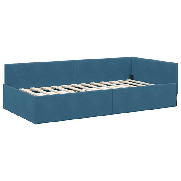 Grote foto vidaxl hoekbedframe met hoofdeinde blauw 100 cm x 200 cm fluweel antiek en kunst stoelen en banken
