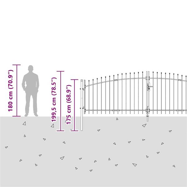 Grote foto vidaxl dubbele poort met slot grijs 400 x 199.5 cm staal tuin en terras hekken en schuttingen