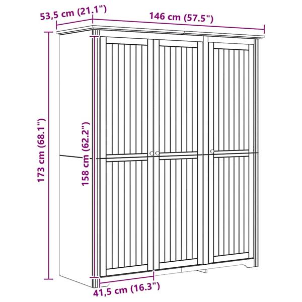 Grote foto vidaxl kledingkast bodo honingbruin 146 x 53 5 x 173 cm bewerkt hout huis en inrichting overige