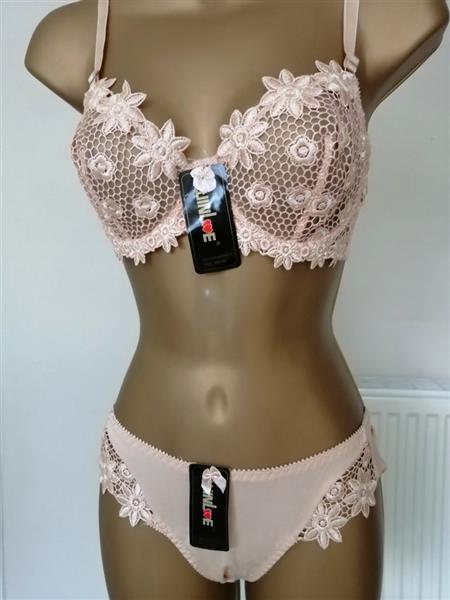 Grote foto chique goudbeige bh met slip voor d cups kleding dames ondergoed en lingerie