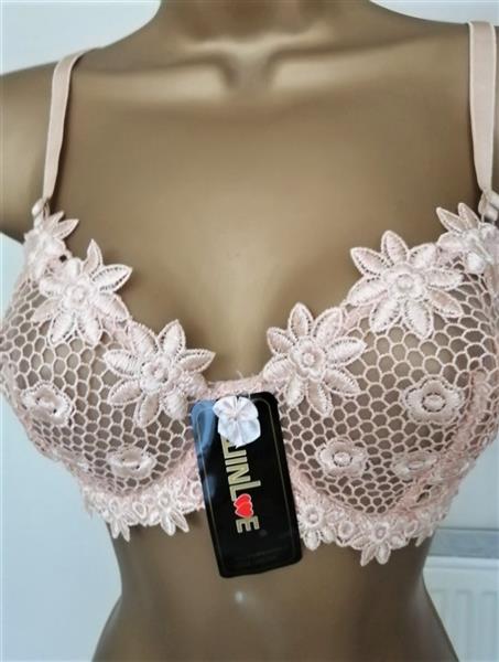 Grote foto chique goudbeige bh met slip voor d cups kleding dames ondergoed en lingerie