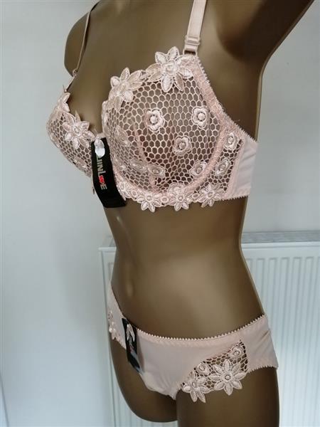 Grote foto chique goudbeige bh met slip voor d cups kleding dames ondergoed en lingerie