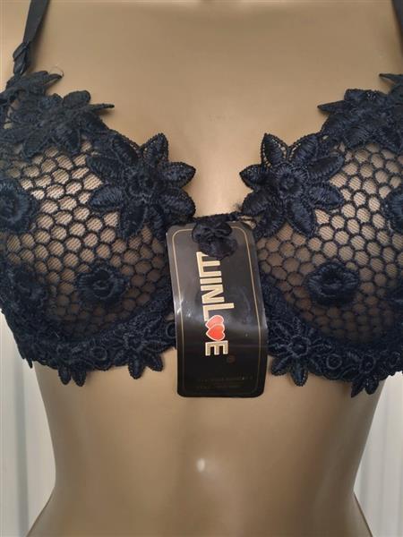 Grote foto elegante zwarte bh met slip voor d cups kleding dames ondergoed en lingerie