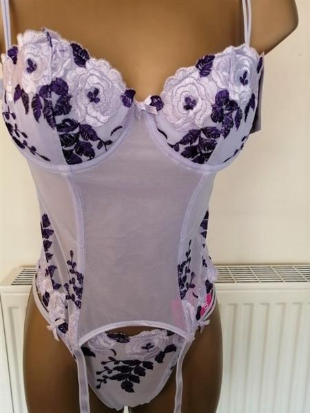 Grote foto lila doorzichtig torselet jarretelles en string kleding dames ondergoed en lingerie