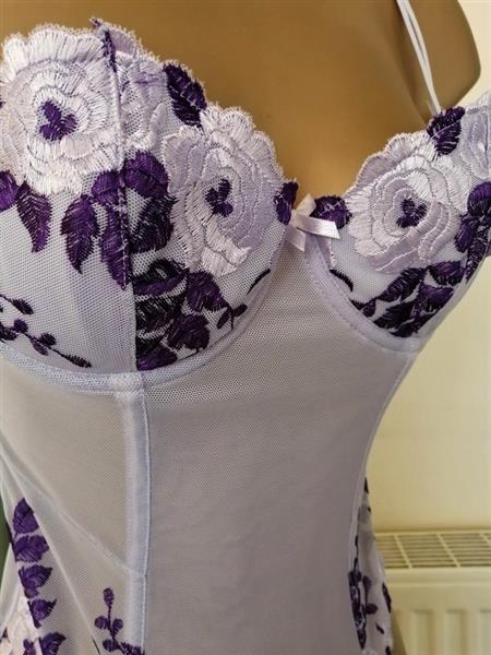 Grote foto lila doorzichtig torselet jarretelles en string kleding dames ondergoed en lingerie