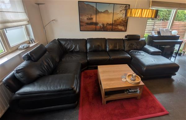 Grote foto moderne robuuste zwart leren bankstel in u vorm huis en inrichting bankstellen