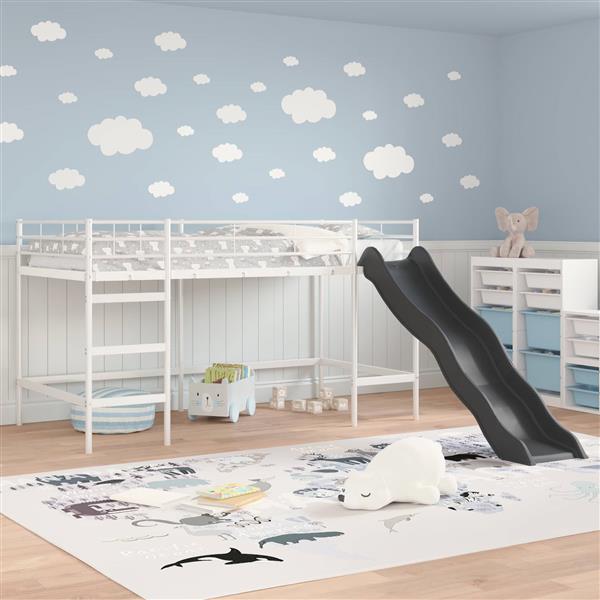 Grote foto vidaxl kinder loft bedframe met glijbaan wit en antraciet 90 x 200 cm antiek en kunst stoelen en banken