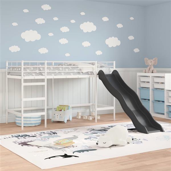 Grote foto vidaxl kinder loft bedframe met glijbaan wit en antraciet antiek en kunst stoelen en banken