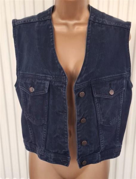 Grote foto vintage mouwloze marineblauwe jeansvest 38 kleding dames truien en vesten